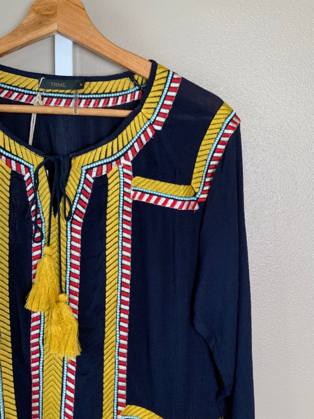 THML Embroidered Tassel Tie 3/4 Sleeve Top - Picture 6 of 16
